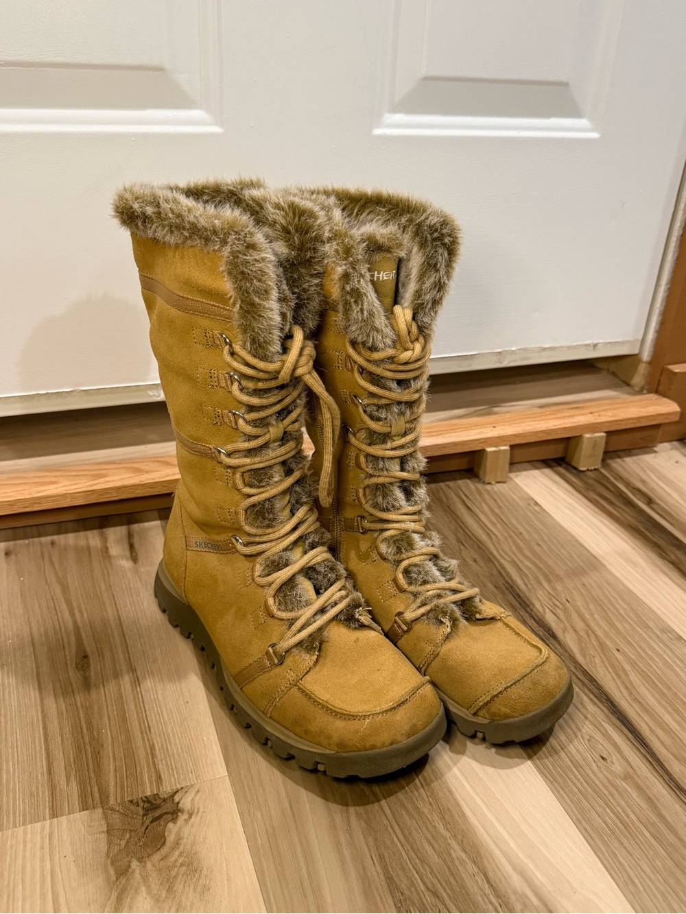 Women's Skechers Tall Lace-Up Faux-Fur Winter Boots – Tan